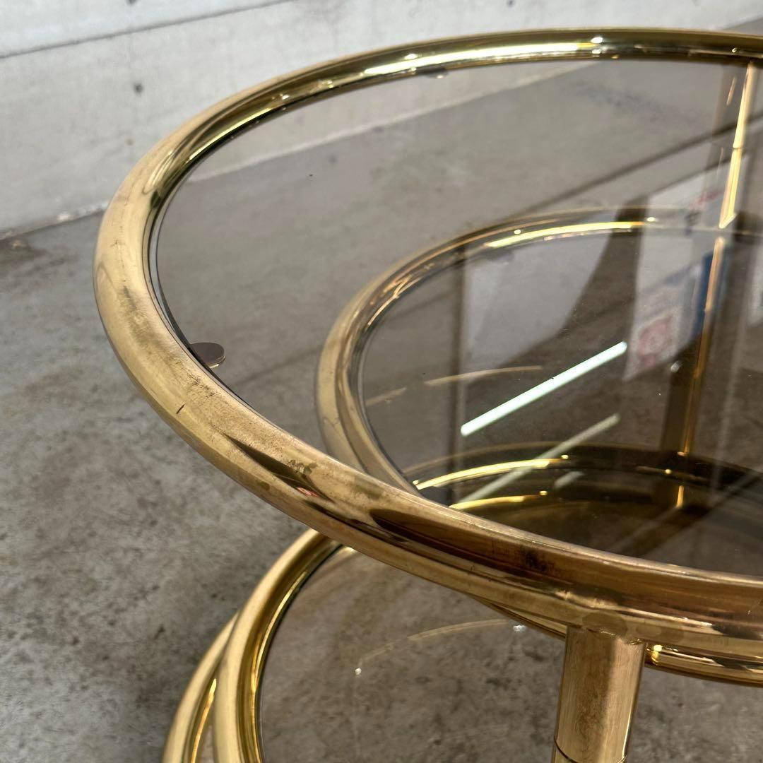 ✿北欧レトロ✿ミッドセンチュリー 3段ガラスサイドテーブル ラウンド