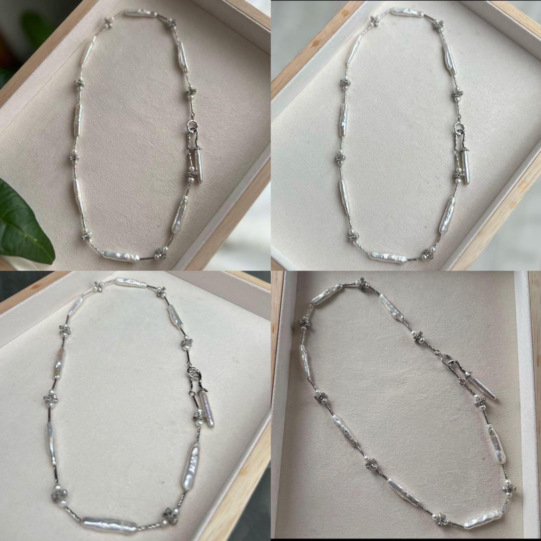 花びらケシパールネックレス スティックバロックパールネックレス 一連