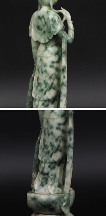 送料無料古い新潟糸魚川翡翠A貨彫刻観音立像 鑑定書付 31.5cm/1963g