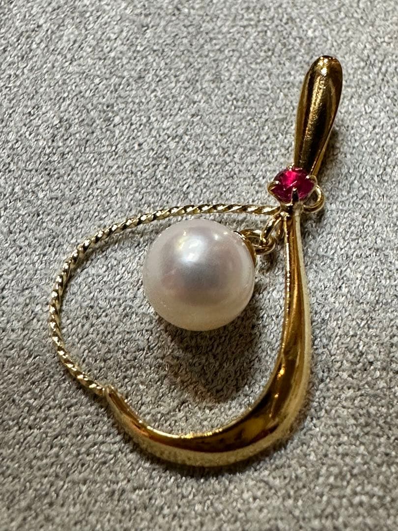 K18あこや真珠 ルビー ペンダントトップ - メルカリ