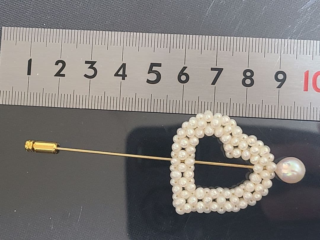 ヴィンテージ K18 パール付き ハート ブローチ ピンブローチ レディース