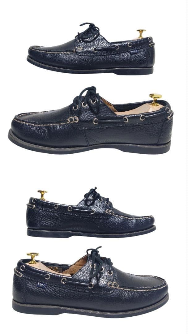 ポロラルフローレン デッキシューズ レザー 10D シボ革 黒