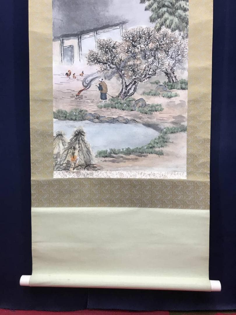 悟月/山水図/農村風景図/早春図/掛軸/名家伝来/AC-41