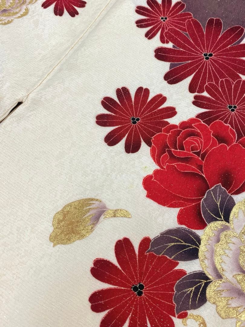 振袖 豪華 銀通し 刺繍 金彩 紋意匠 薔薇 洋花 身丈170cm 撥水加工