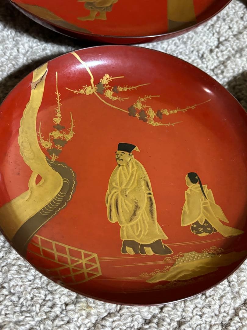 明治時代 金蒔絵 朱塗 祝議用 大盃 金彩絵図 漆器 骨董品 蔵出し