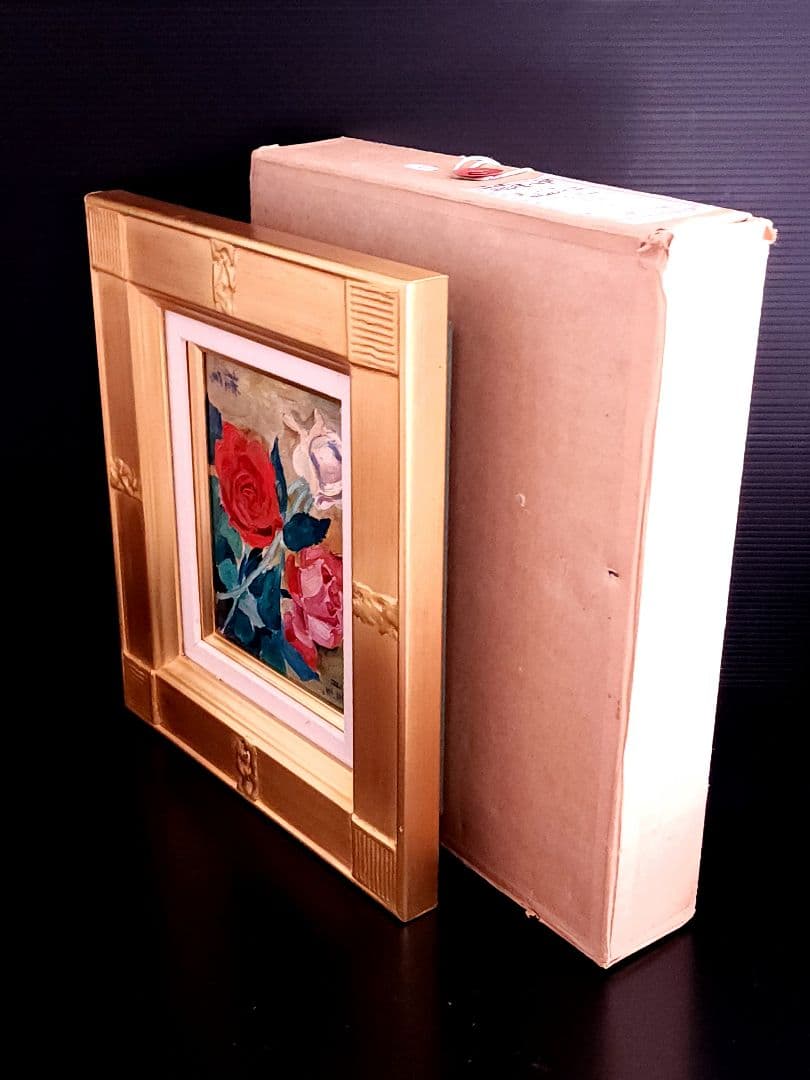 平岡権八郎　花 薔薇 昭和8年 FO 額装 油彩画 直筆サイン