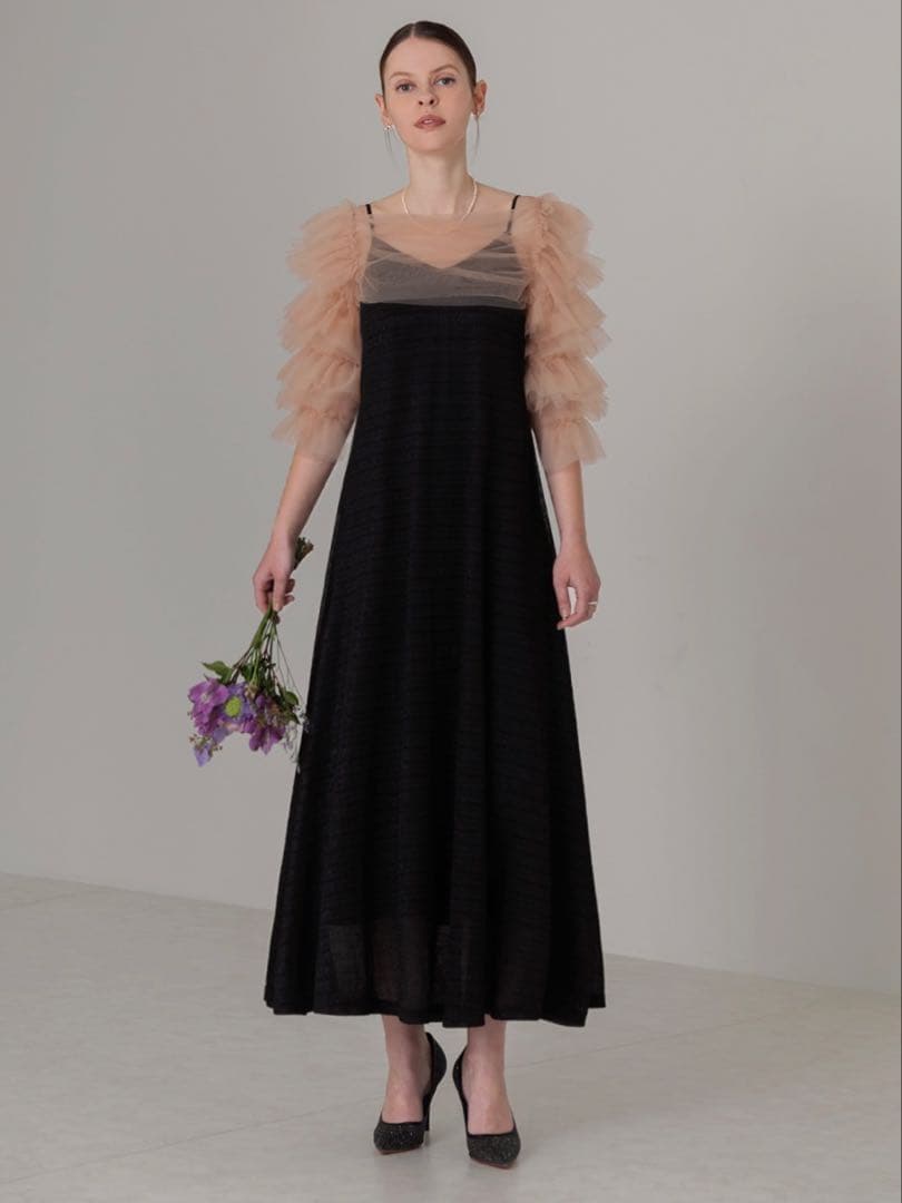 ティアードフリルチュールボレロワンピースドレス結婚式二次会パーティー成人式デート