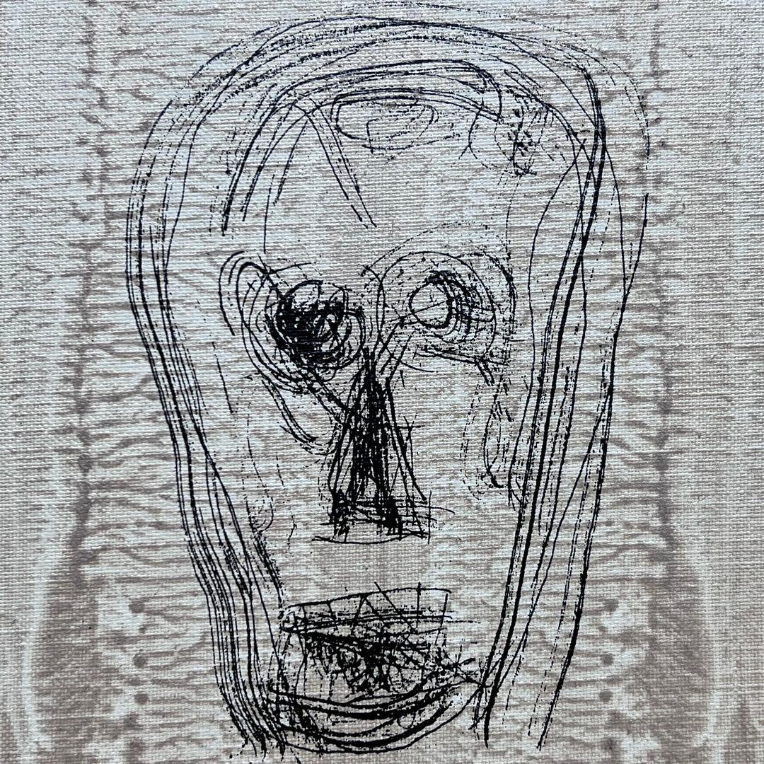 伊坂義夫1982年作品メフィストフェレス油彩キャンパスシルク仕上アートmi033