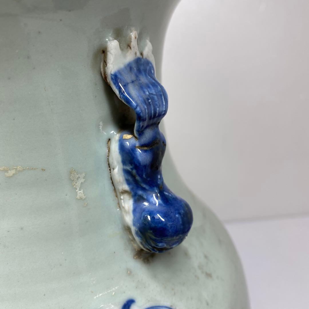 専用中国清時代 染付 花鳥紋 花瓶 高さ約33.2㎝ 木箱