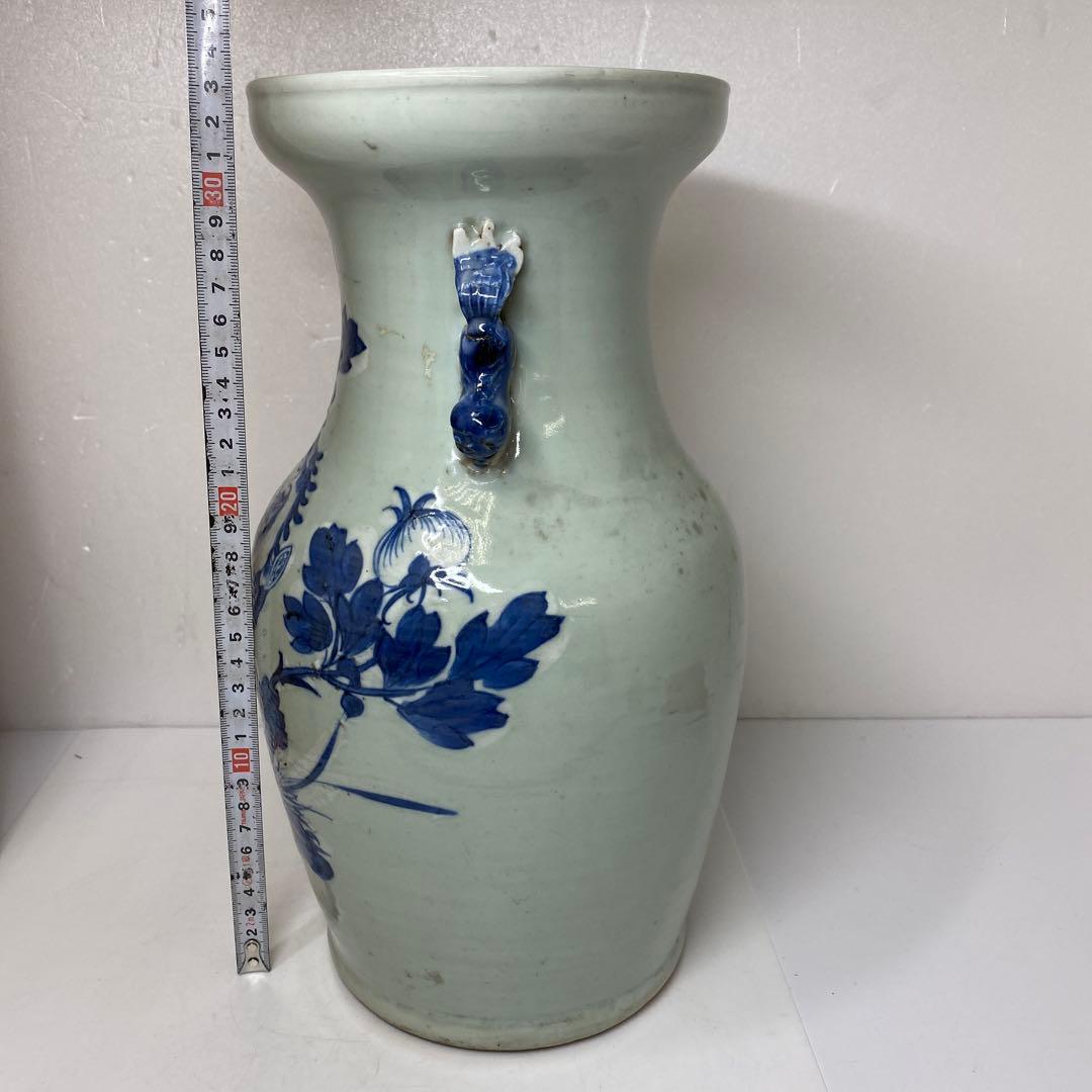 専用中国清時代 染付 花鳥紋 花瓶 高さ約33.2㎝ 木箱
