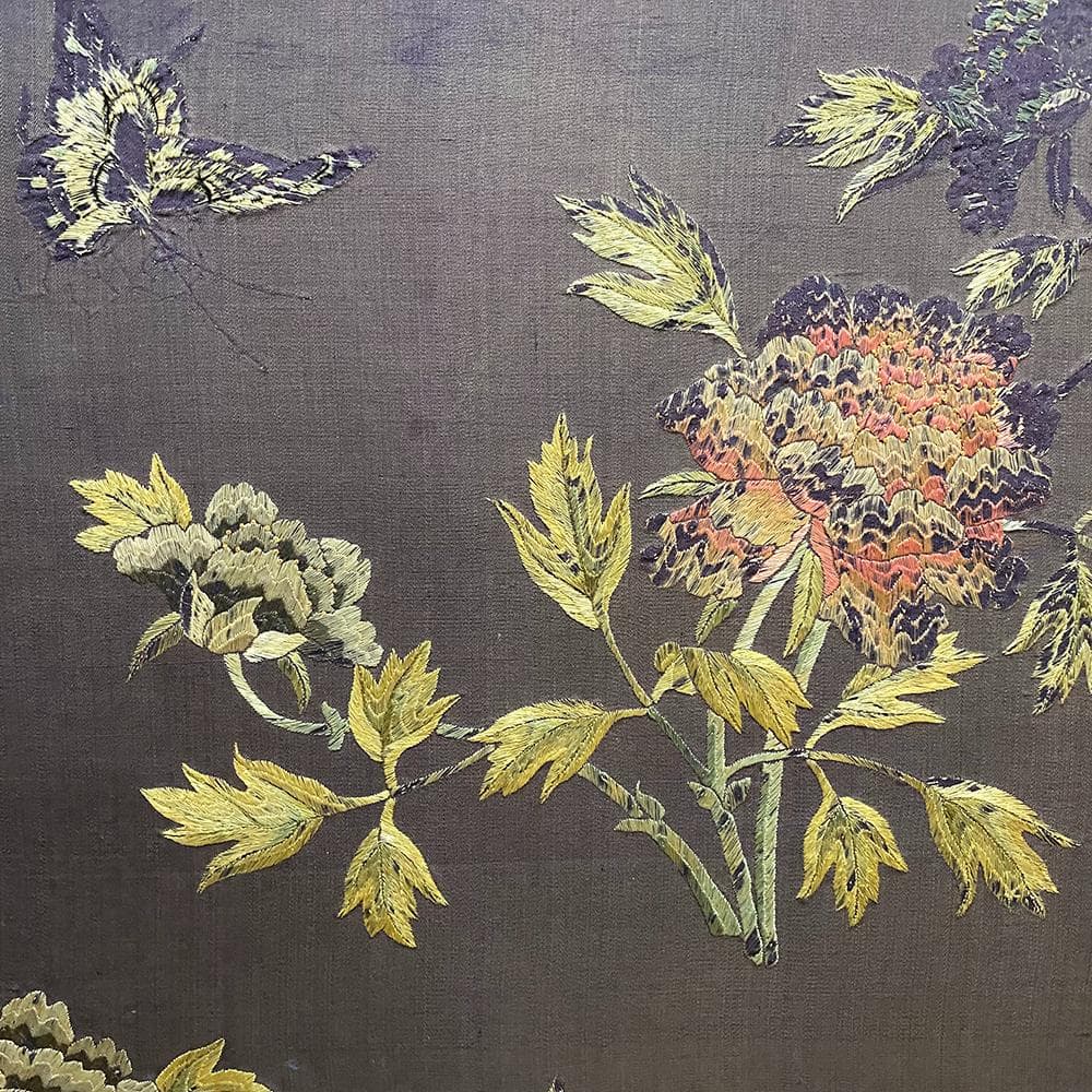 繍】☆ 衝立 花蝶図繍片 ☆時代物蝶々 花卉 刺繍文様明清織繍