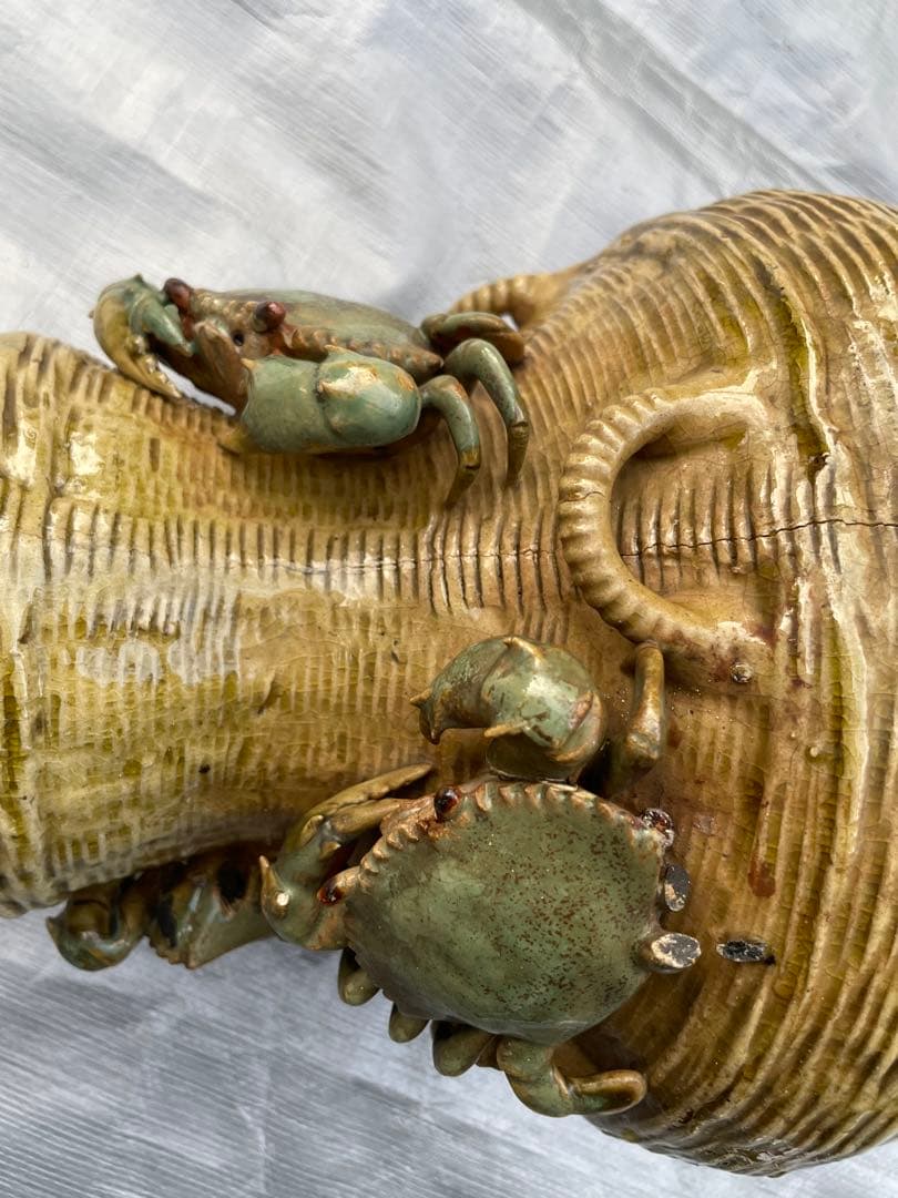 【現状品】蟹装飾 陶器花瓶 壺