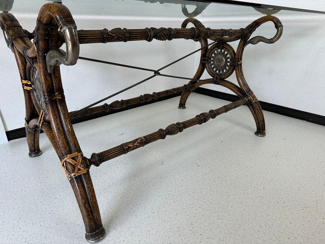 英国 リジェンシー様式 スワンネック ガラス ダイニングテーブル 管理No.i1