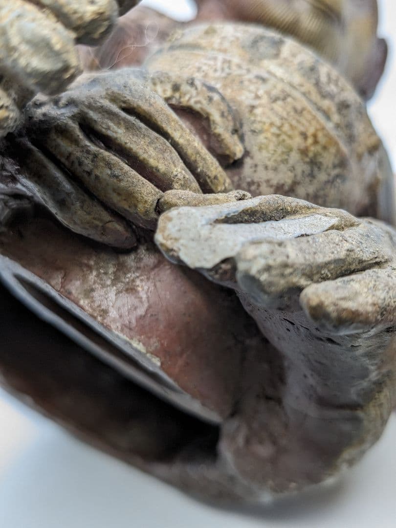 藤原陶臣 備前焼 申置物 猿 サル 縁起物 細工物 太鼓 工芸品 在銘