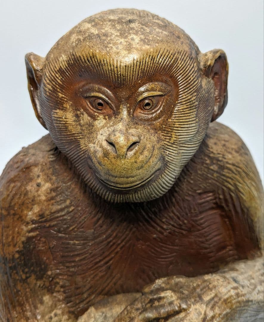 藤原陶臣 備前焼 申置物 猿 サル 縁起物 細工物 太鼓 工芸品 在銘