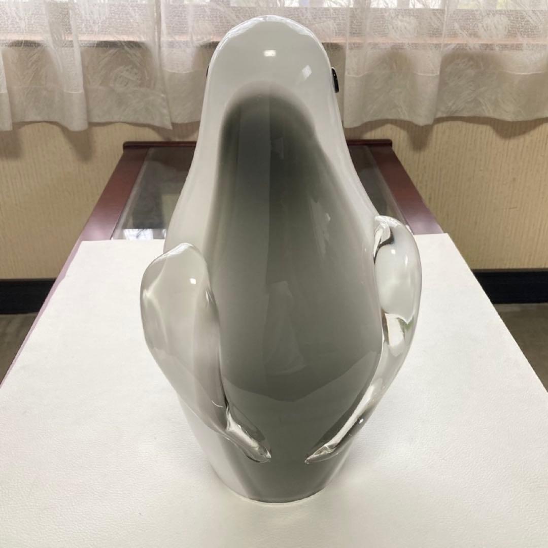 岩津ガラス ペンギン 置物 オブジェ ランプシェード スタンド 工芸品