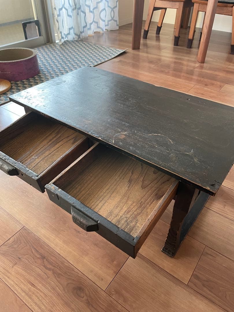 昭和初期】和風文机 2つ引き出し付き ダークブラウン