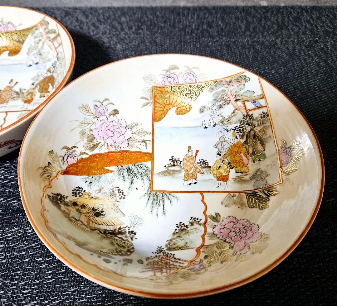 上作品❗】明治時代 九谷焼 金襴手 金彩色絵 牡丹にお公家様