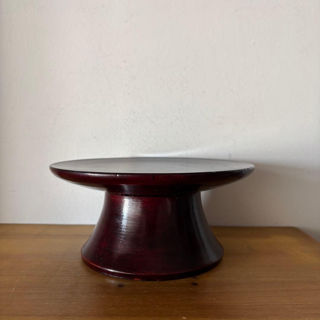 17cm】韓国 骨董 高台 アンティーク 高杯 祭器 漆塗り 木製 台皿 李朝