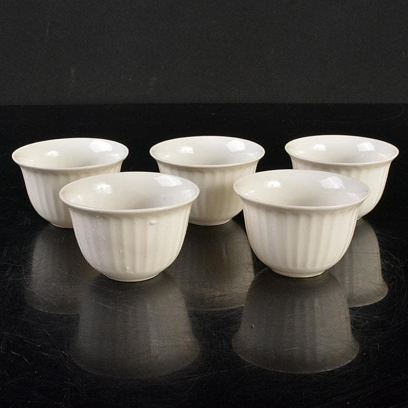 煎茶道具 徳化窯 白磁 線文 煎茶碗 五客 時代箱付 M