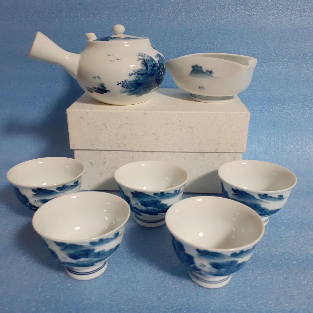 畑萬陶庵 畑萬作 角萬印染付山水絵 煎茶器 - メルカリ