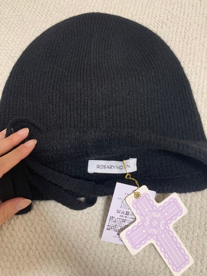 ROSARYMOON Bucktail Knit Beanie BLACK 即発送】 ロザリームーン