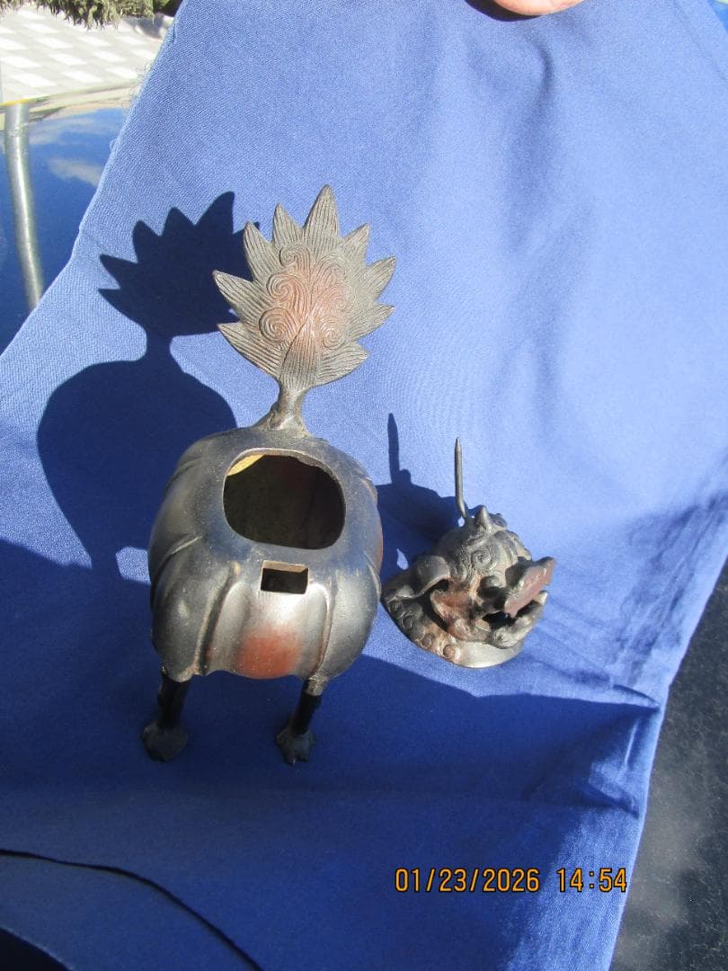 香炉 唐獅子香炉 古銅【?】 頭・取り外し可能 置物 珍型 飾り物 1体