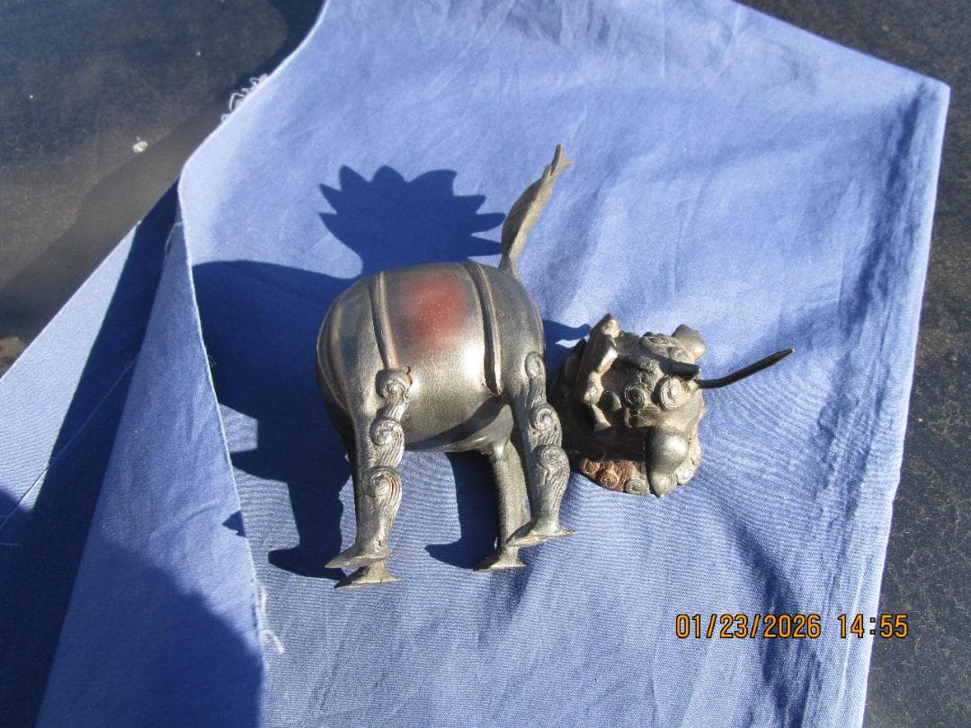香炉 唐獅子香炉 古銅【?】 頭・取り外し可能 置物 珍型 飾り物 1体