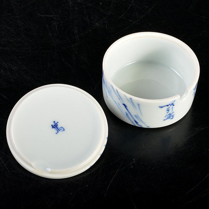 京焼 三浦篤造 青華磁 坂田習軒画 花文 蓋灰皿
