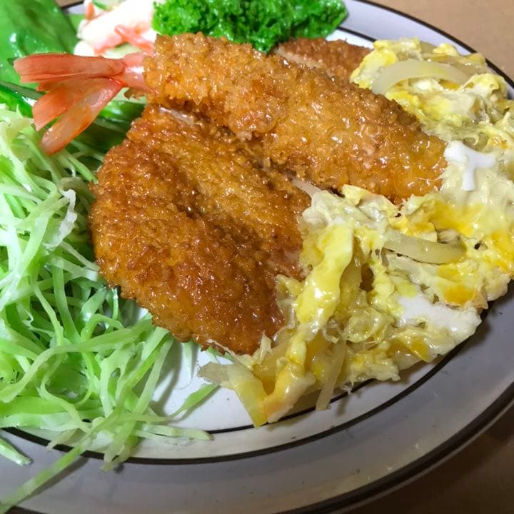 食品サンプル エビフライ トンカツ 卵とじ キャベツ千切り 胡瓜部分