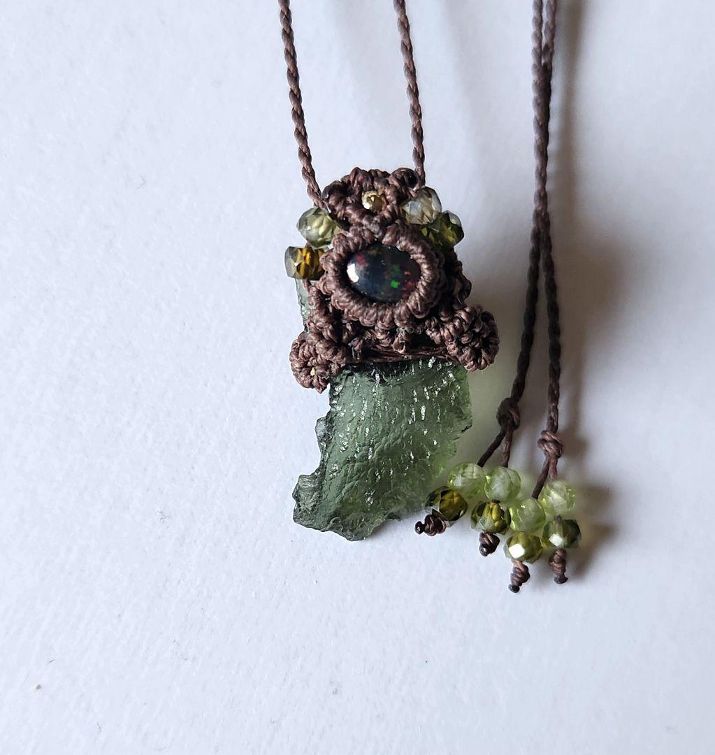 タマ子】カンテラオパール＆シトリンのマクラメネックレス 天然石 楽天