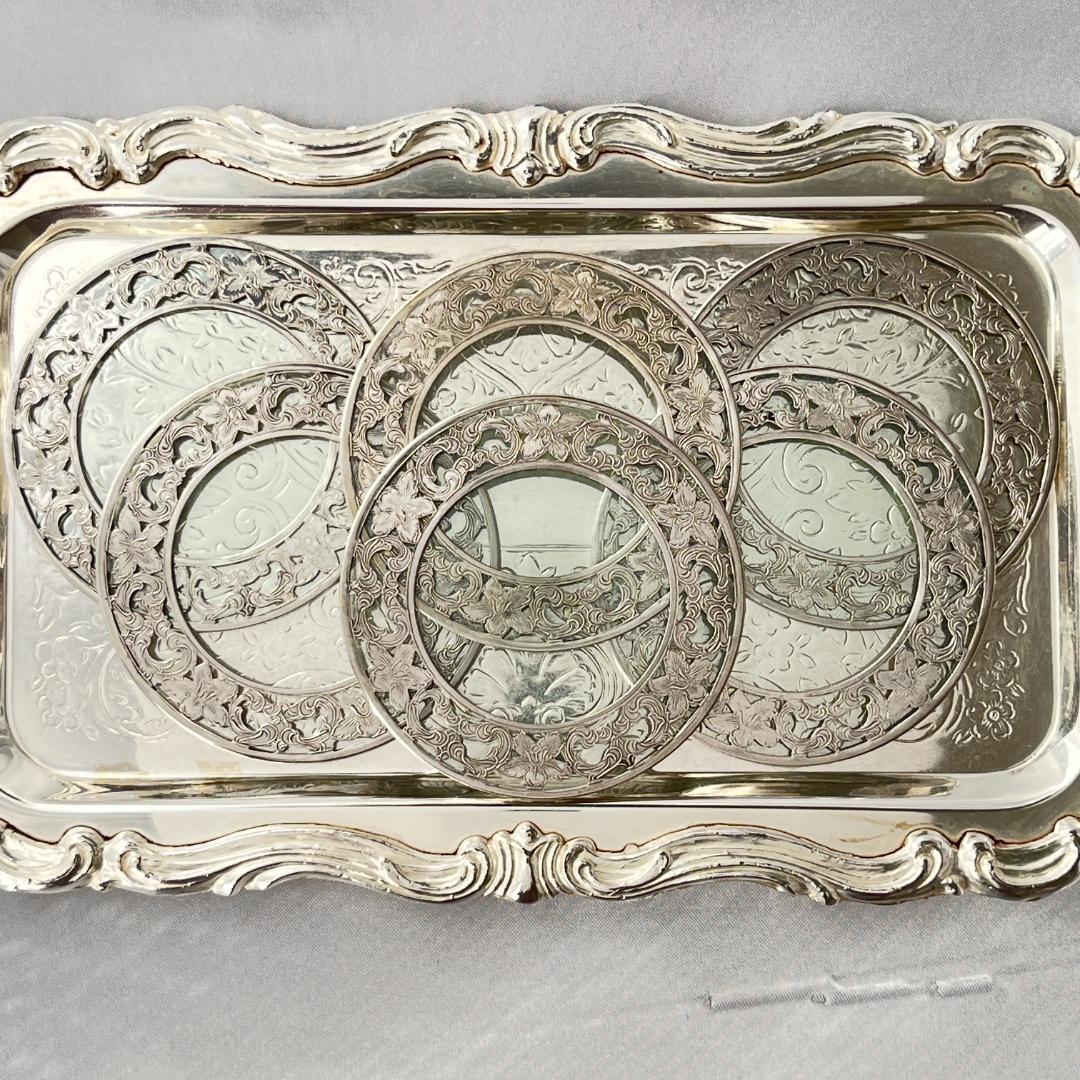 【WEBSTER】 【純銀 / ガラス】コースター 6枚 スターリングシルバー