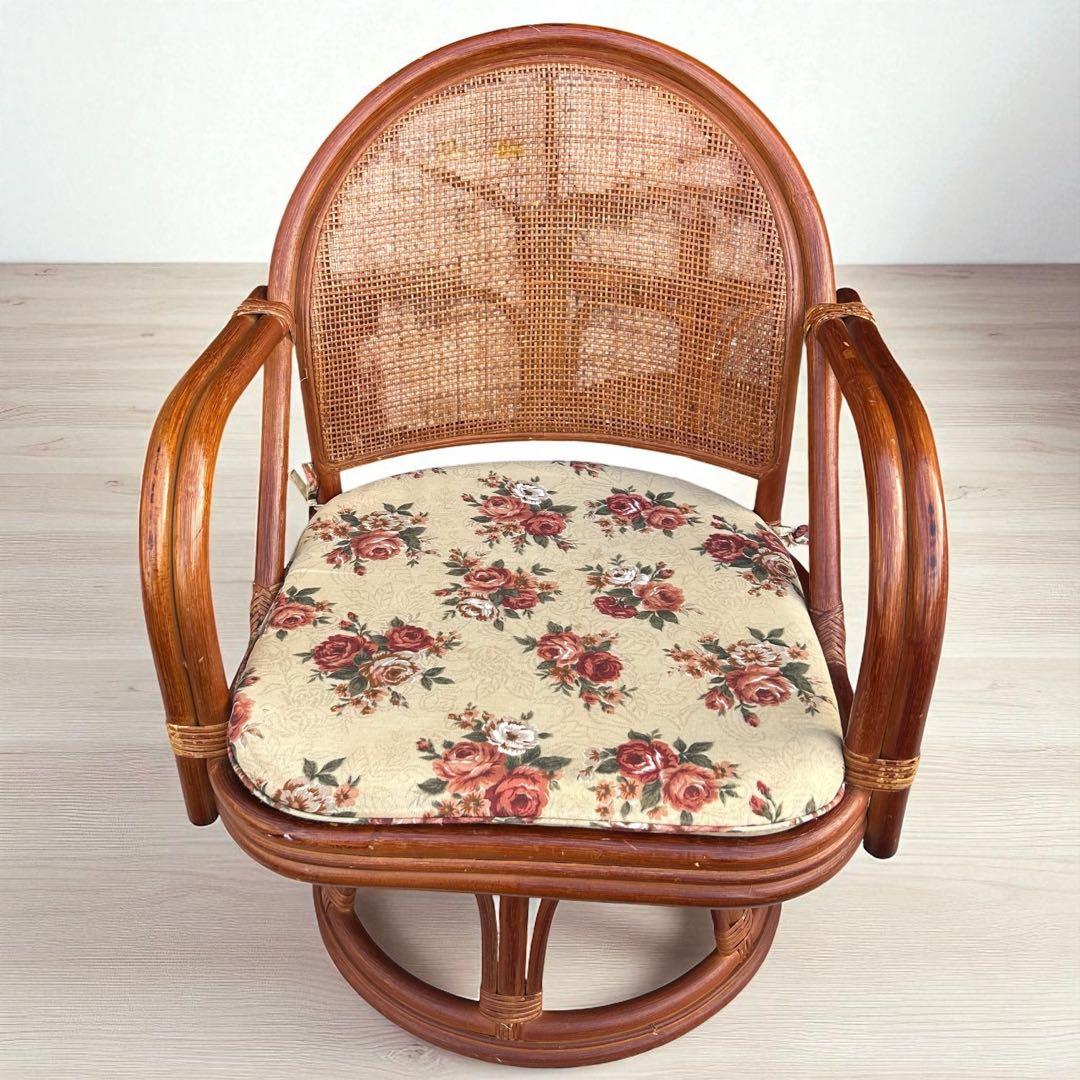 アンティーク ラタン 藤家具 サイドテーブル付きテレフォンベンチ