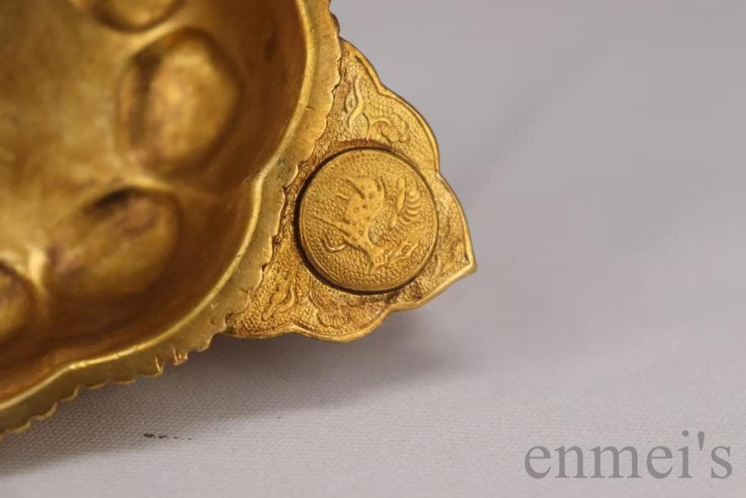 中国古美術 旧蔵 唐代 大唐貞觀款 鍍金銅酒杯 精銅製