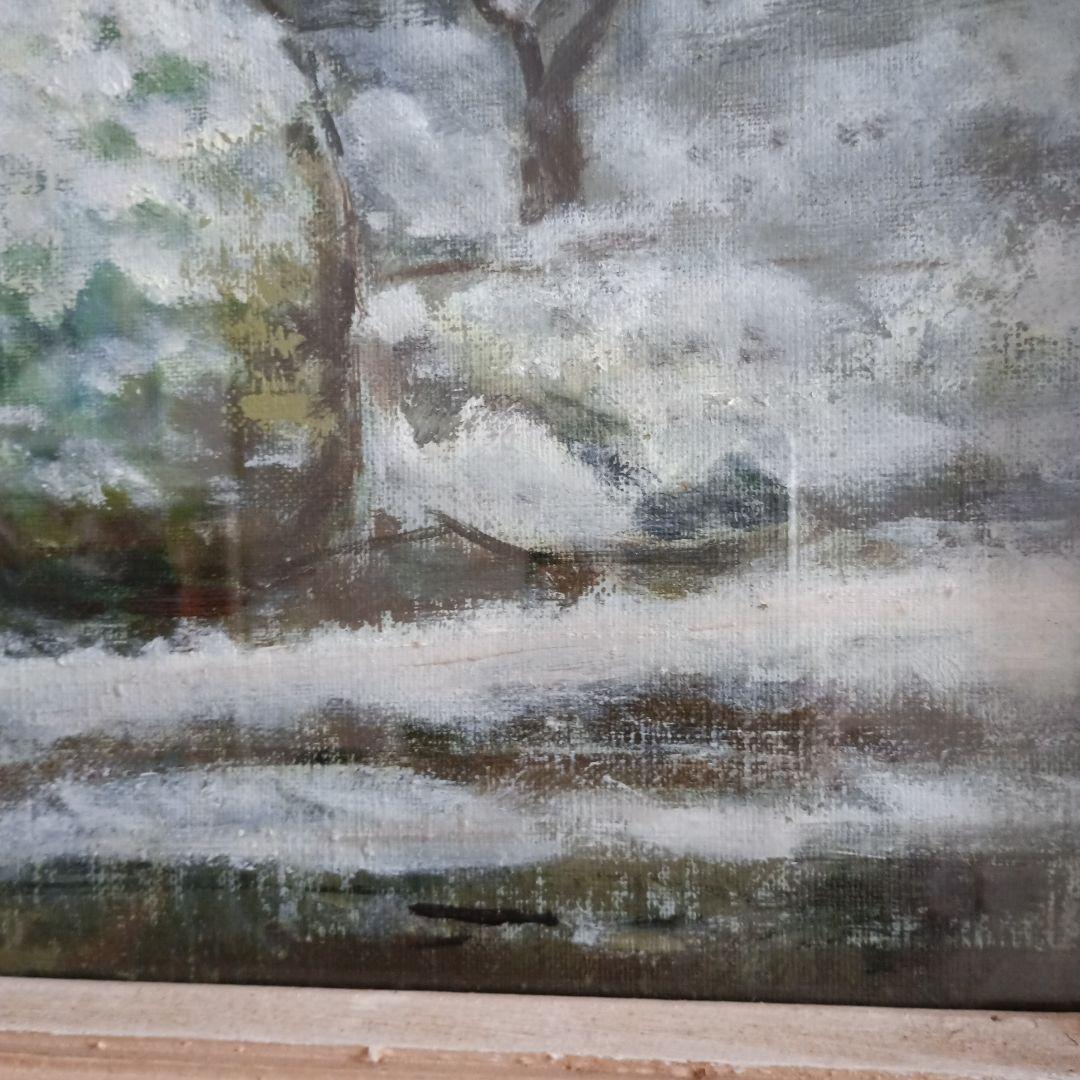 雪景色 油彩画 木製額　F8