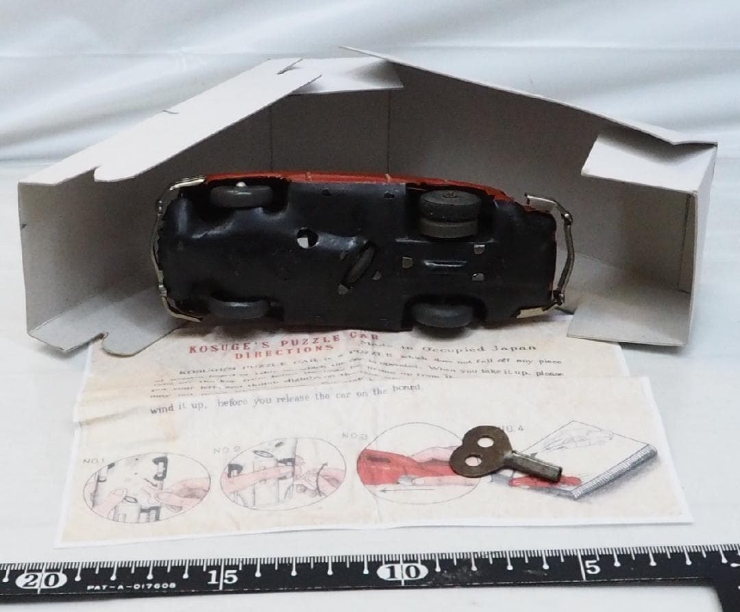 KSG【占領下の日本製パズルカー赤ゼンマイ】ブリキtin toy car箱コピー