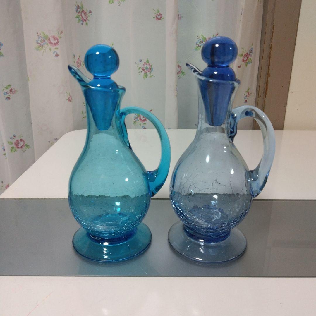 青色ガラス製ピッチャー 2個セット