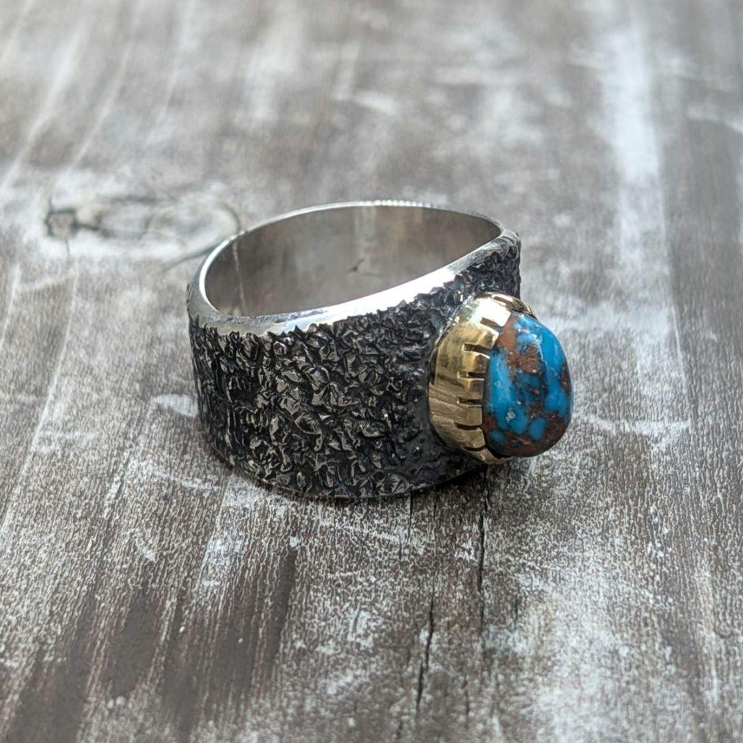 ハンドメイドのターコイズリングインディアンジュエリー風bisbee