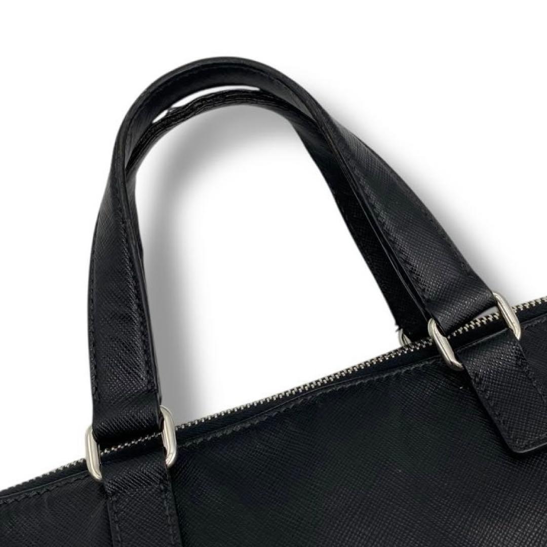 良品 プラダ PRADA ロゴ サフィアーノ レザー ビジネス バッグ A4 黒