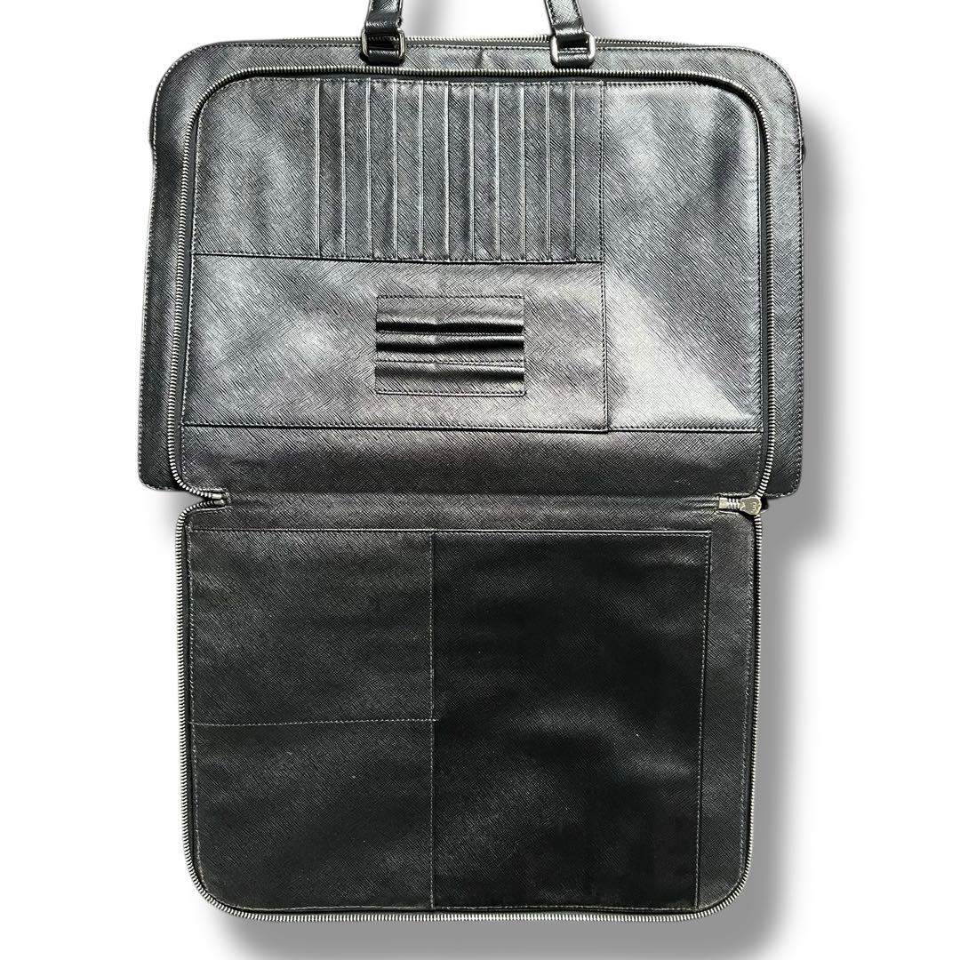 良品 プラダ PRADA ロゴ サフィアーノ レザー ビジネス バッグ A4 黒