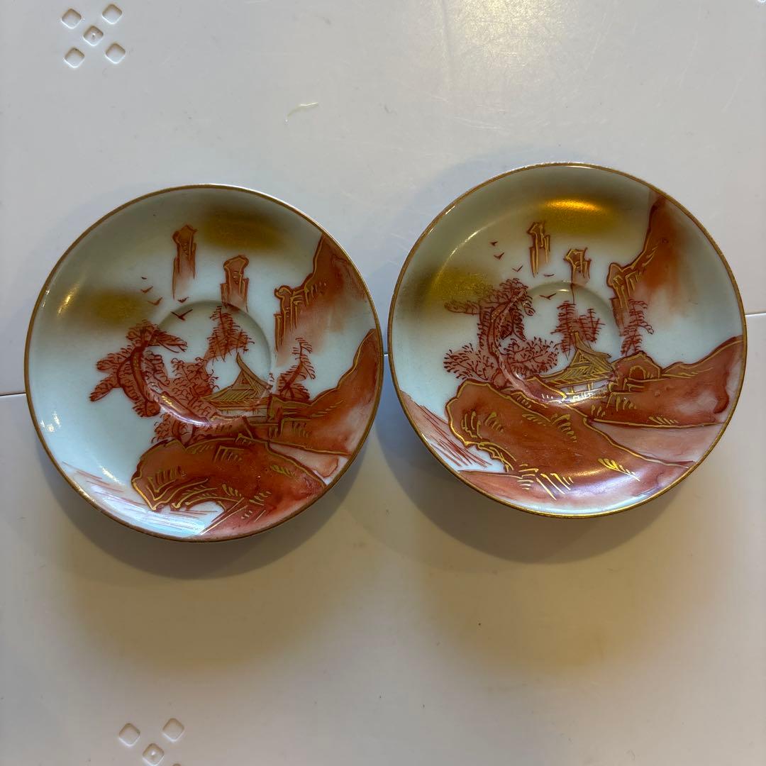 九谷焼 赤絵金彩 楼閣山水図 豆皿 2枚セット - メルカリ