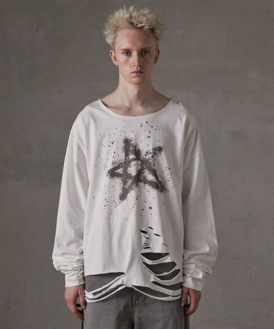 GRANCY】総柄ラインストーングラフィックロンTグランシーボーダーL