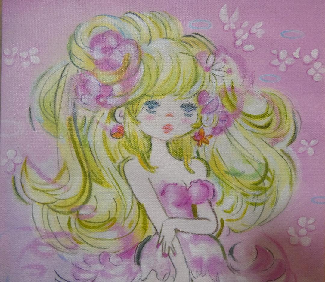 油絵 人物 額付き 水森亜土 F6 【 美少女 】手描き