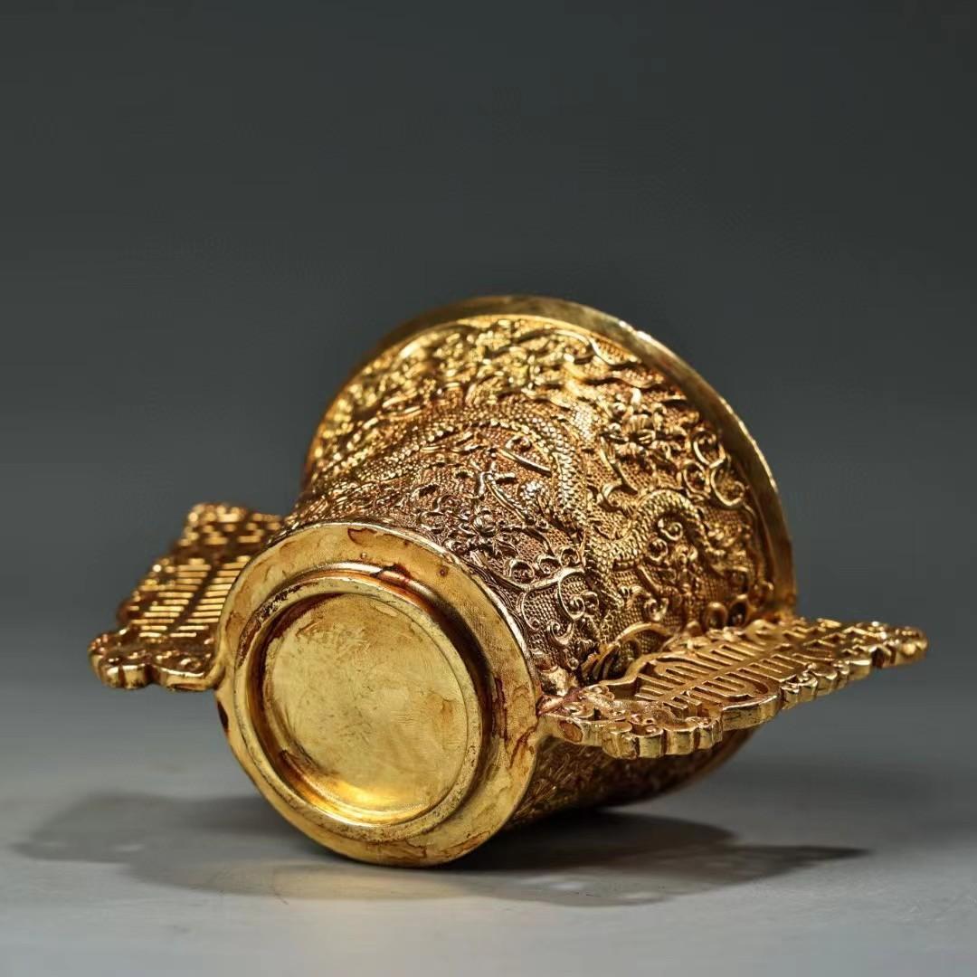 中国古美術・旧蔵収鎏金龍酒具・純銅细密彫・純手作り・高