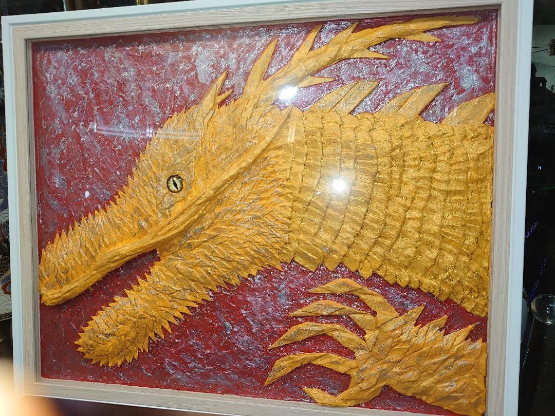 龍神 開運 和紙切り絵絵画）（赤龍 緑）【龍専門店ANDYオリジナル作品】