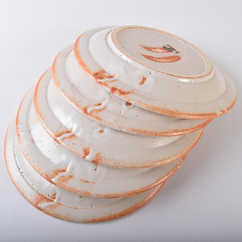 和食器 美濃焼 安藤日出武作 紅志野 草文 平皿 五客 共箱 M R7893B