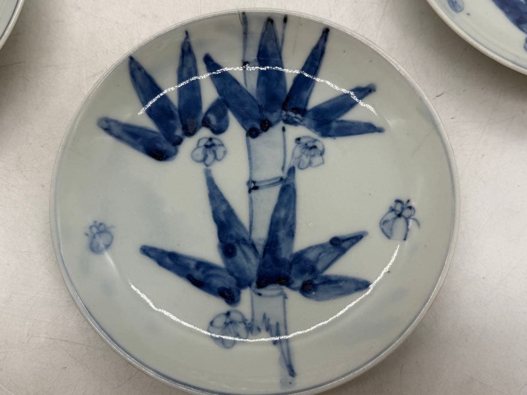 中国　清時代　染付　竹紋小皿5点　成化年製　新渡　送料込み251101