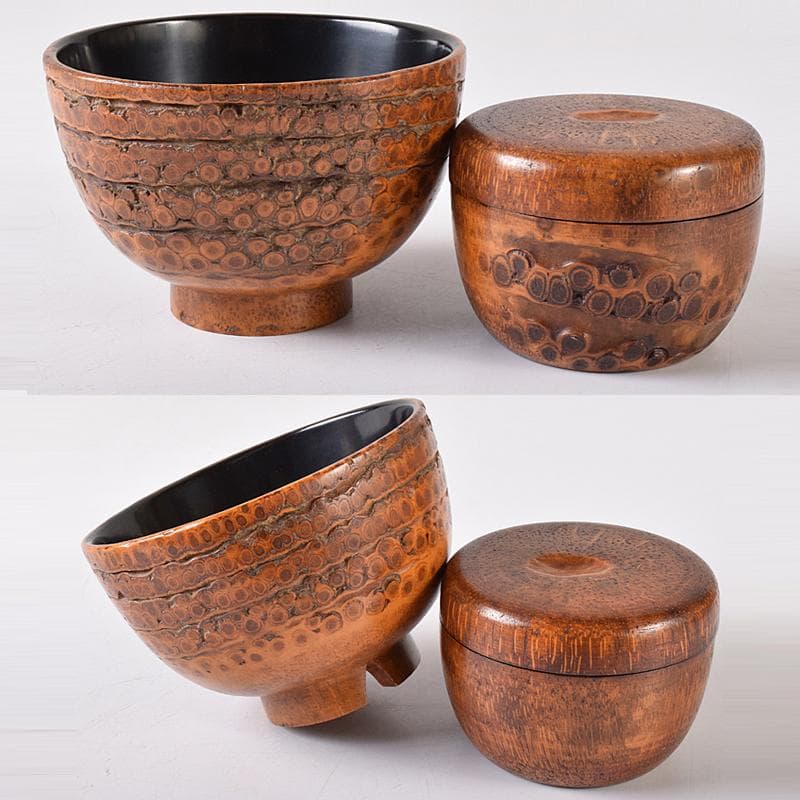 茶道具 中川竹仙作 竹根 持ち手付 抹茶器 茶碗など 六点一式 J R8300B