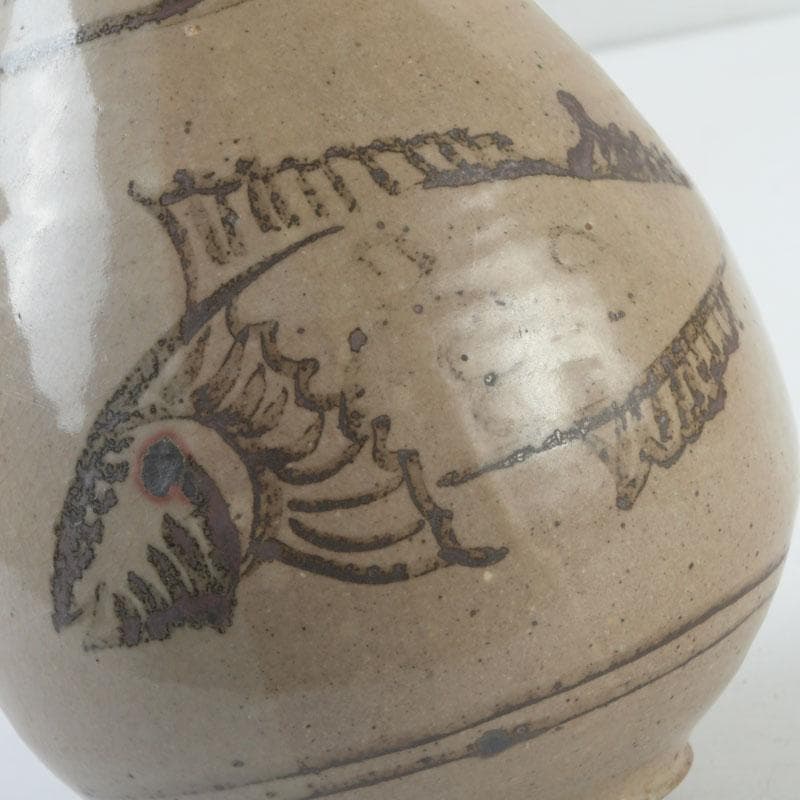 中国美術 磁州窯 鉄絵 魚藻文瓶 V 9366