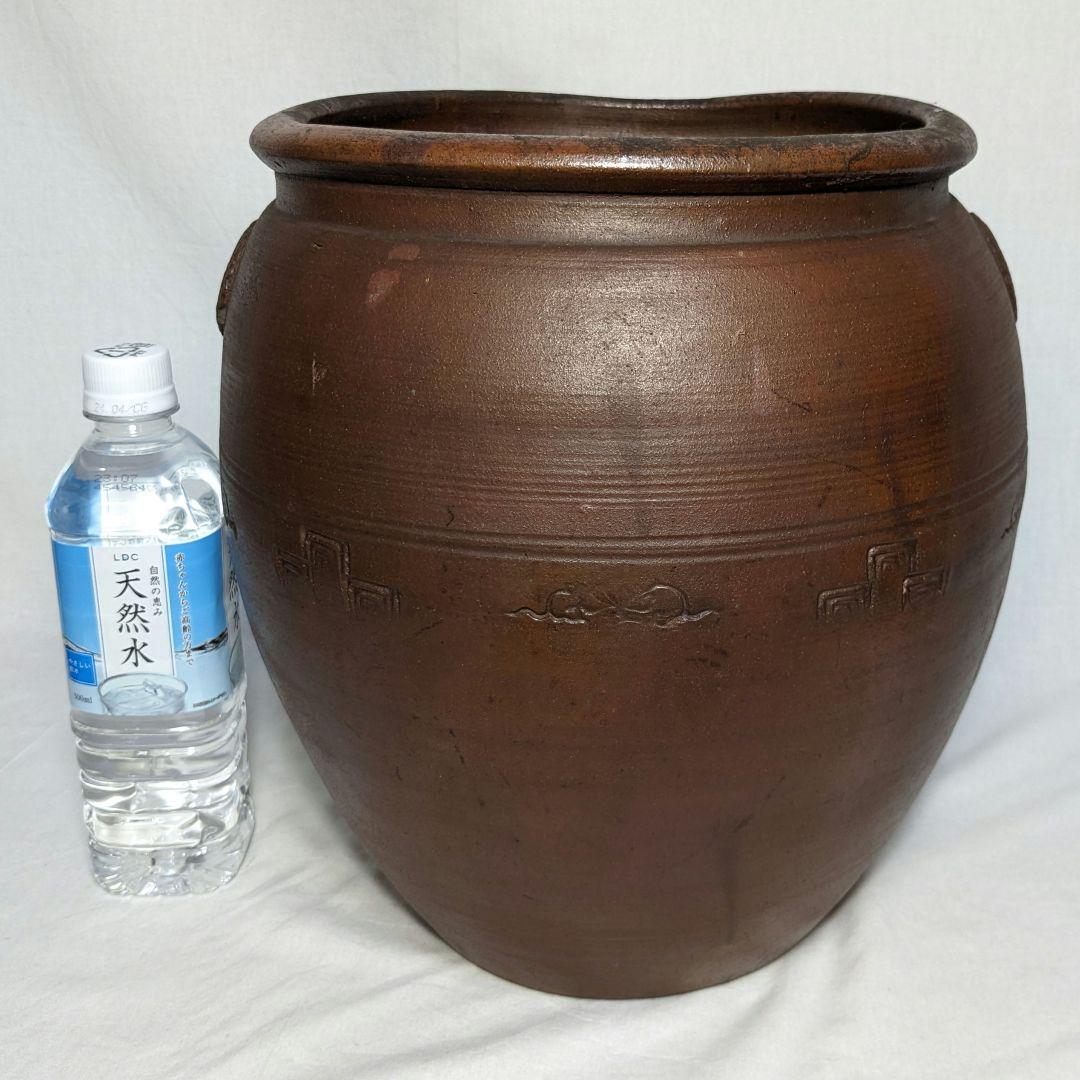 明治初期 木村長十郎友明 備前焼 かめ 水甕 水瓶 メダカ鉢 金魚鉢 花器 置物